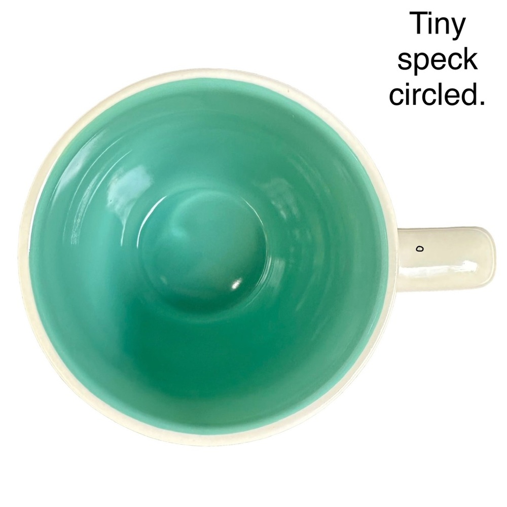 Rae Dunn FOCUS Coffee Mug Tea White Teal Letters and Interior Dimples 2017 Yoga - Picture 8 of 12